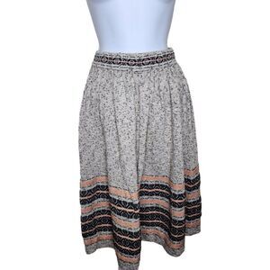 Vintage 70s Circle Skirt Stripe Womens Size XS Beige Tweed Aztec Waist